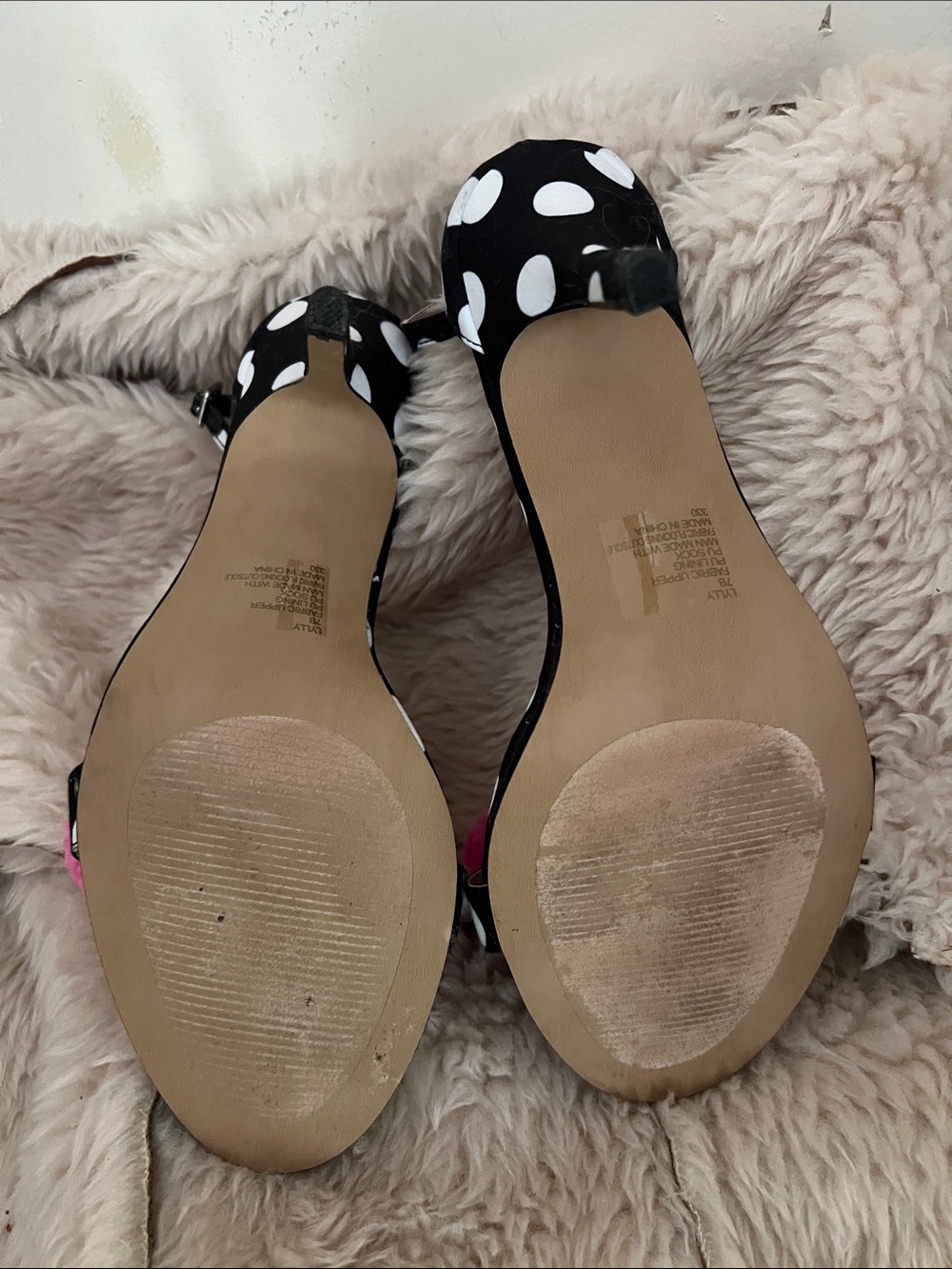 BETSEY JOHNSON Polka Dot High Heel Sandals with Pink Pom Poms - Picture 5 of 6